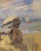 Camille Monet on the beach at Trouville by Monet
