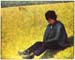 Boy sitting on a lawn by Seurat